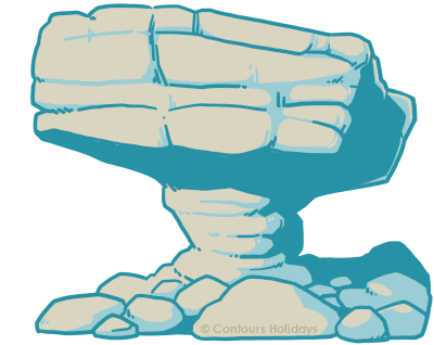 Art in the Contours Holidays colours of one of the top-heavy gritstone rock formations at Brinham Rocks, which can be found on the Nidderdale Way walking holiday in Yorkshire.